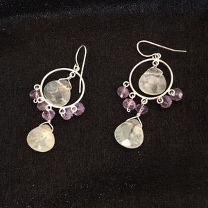 Faceted Lemon quartz amethyst silver earrings hoop